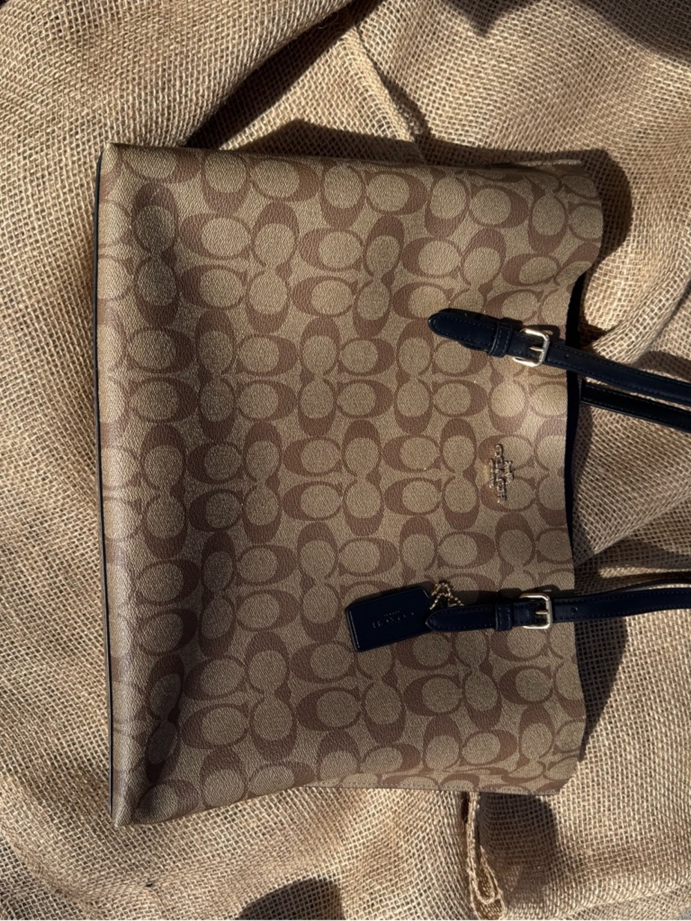 Coach Brown Signature Canvas Tote with Dark Leather Straps